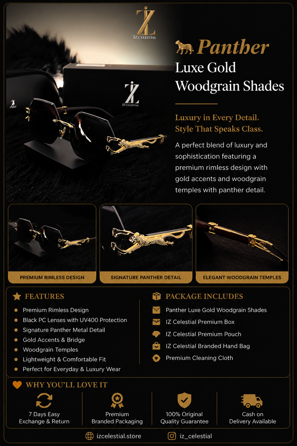 🐆Panther Luxe Gold Woodgrain Shades