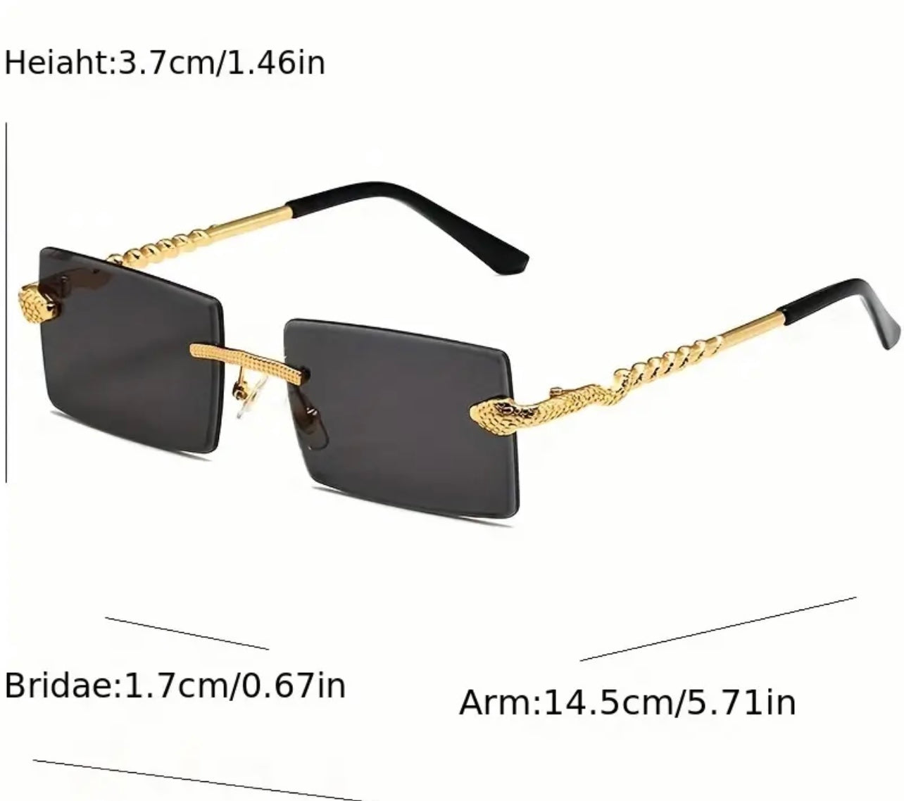 Cartier Black Gold Reptile Rimless Sunglasses - with Snake chain Detail.