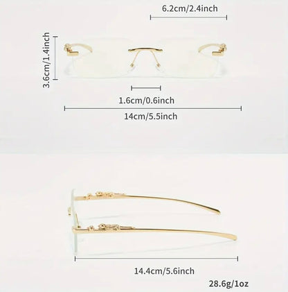 Cartier - Rimless Square Fashion Glasses with Leopard Head Accent - Blue Light Blocking, Stainless Steel Frame.