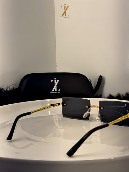 Cartier Black Gold Reptile Rimless Sunglasses - with Snake chain Detail.