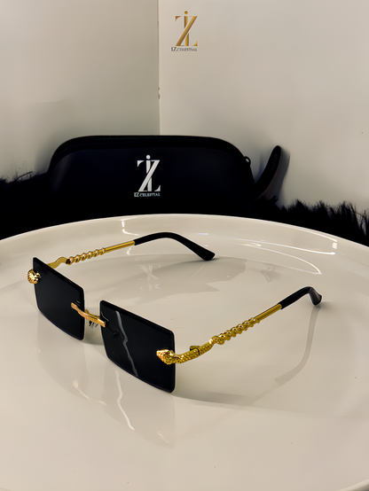 Cartier Black Gold Reptile Rimless Sunglasses - with Snake chain Detail.