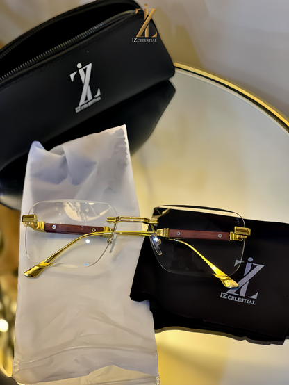 IZ Retro Minimalist Clear Lens Glasses _Rectangular Metal Gold Premium Frame!