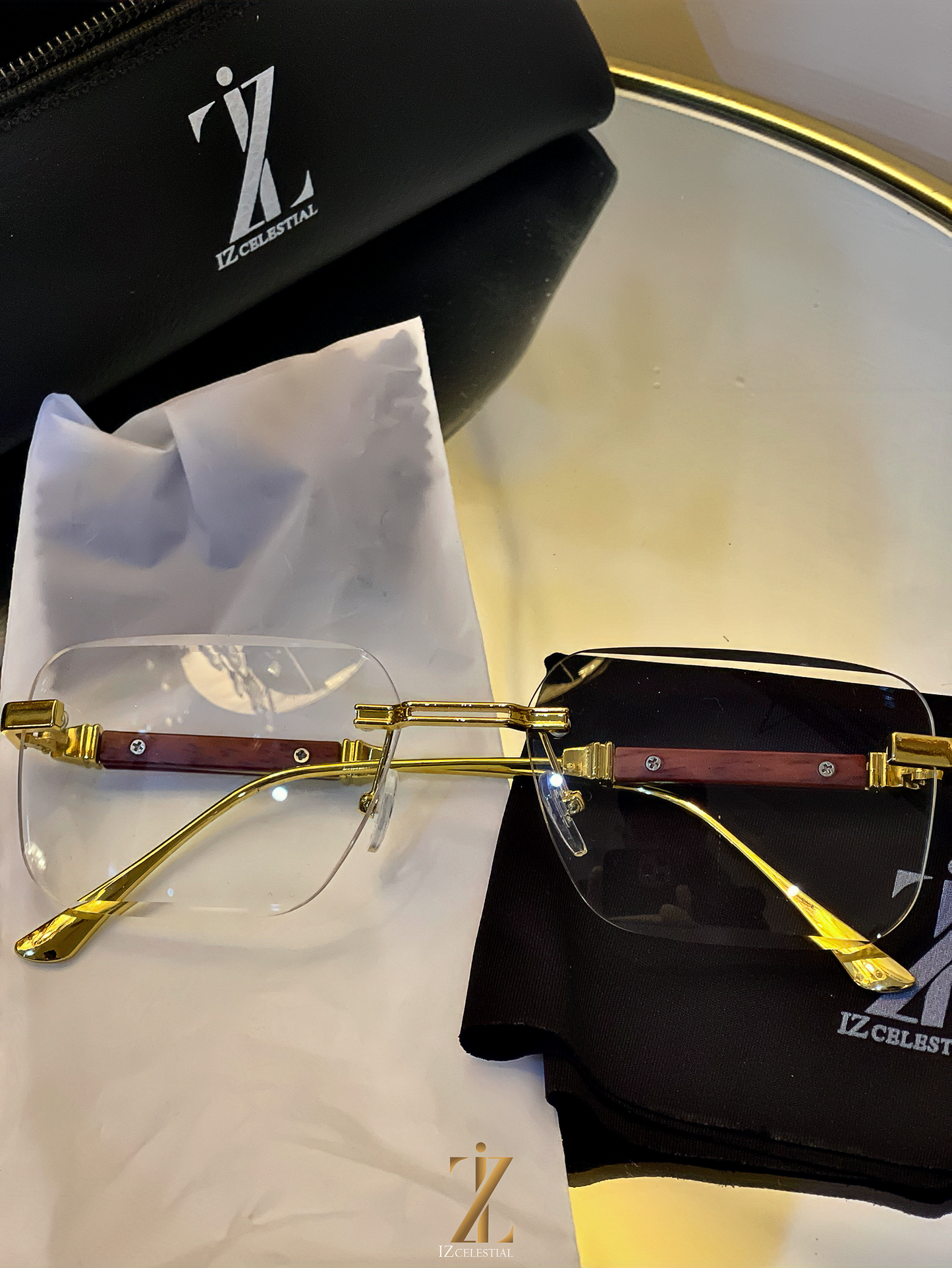 IZ Retro Minimalist Clear Lens Glasses _Rectangular Metal Gold Premium Frame!