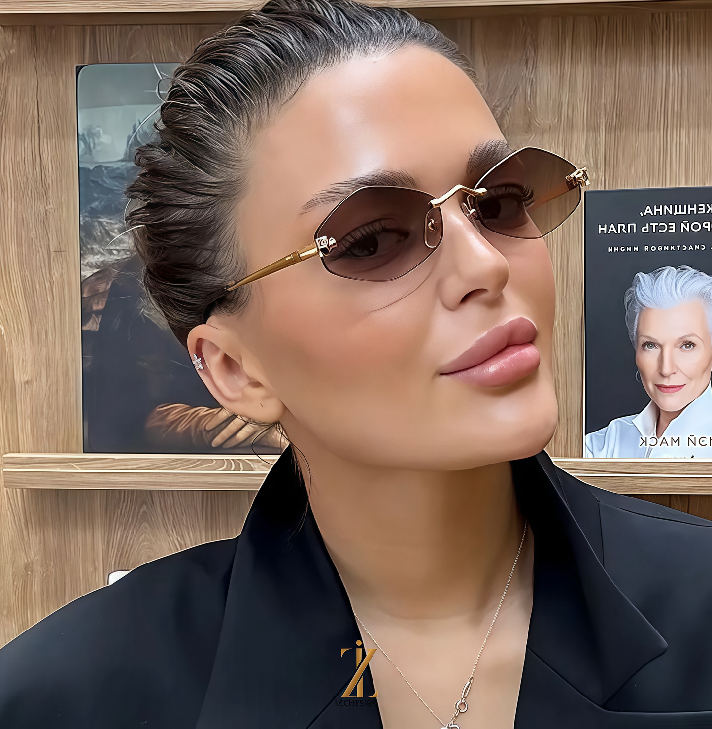 Women's Stylish Rimless Leopard Head Polygon Metal Fashion Glasses -